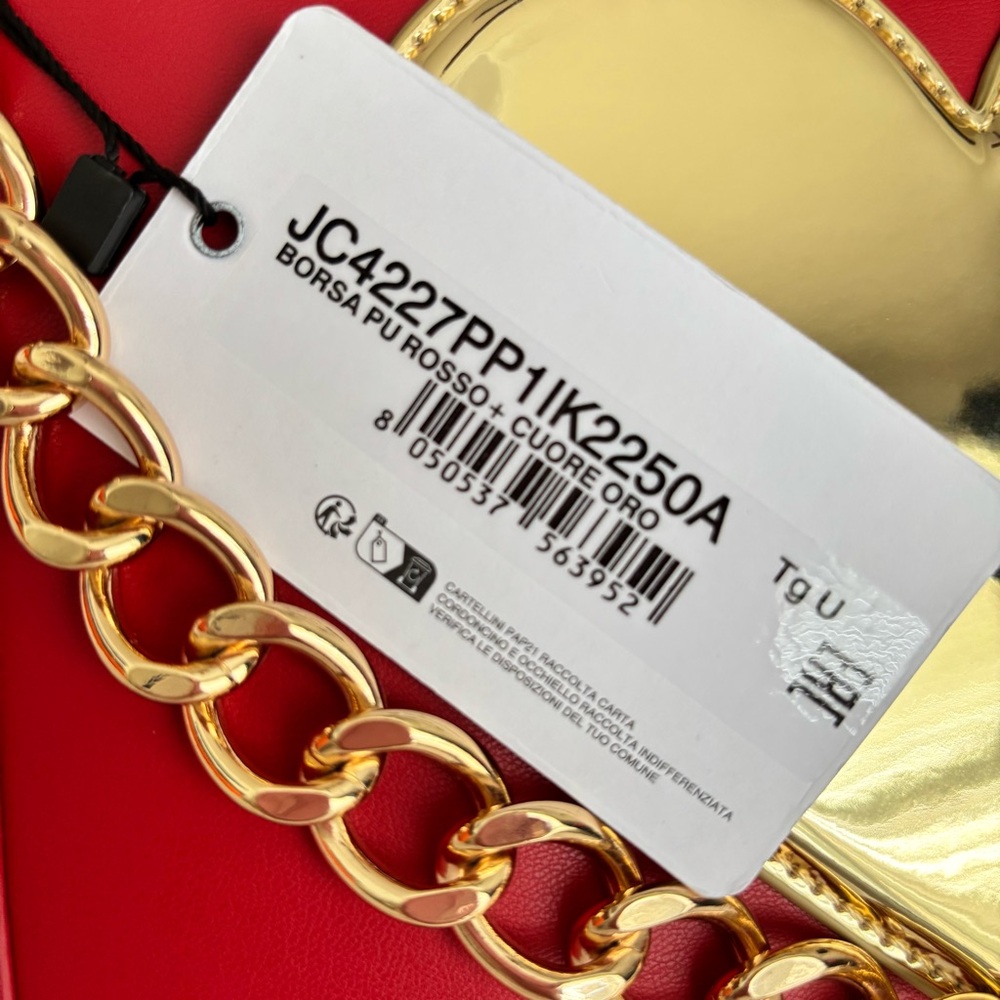 LOVE MOSCHINO Red with Gold Heart Zippered Vegan Leather Handbag/Crossbody--NWT - Picture 14 of 16